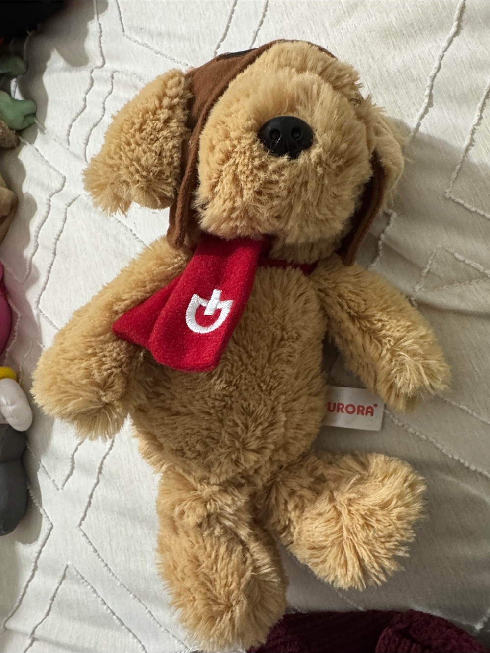 Aurora Plush Puppy with Red Scarf - Soft Light Brown Stuffed Dog